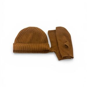 Jenni Kayne Tan Knit Beanie and fingerless gloves set